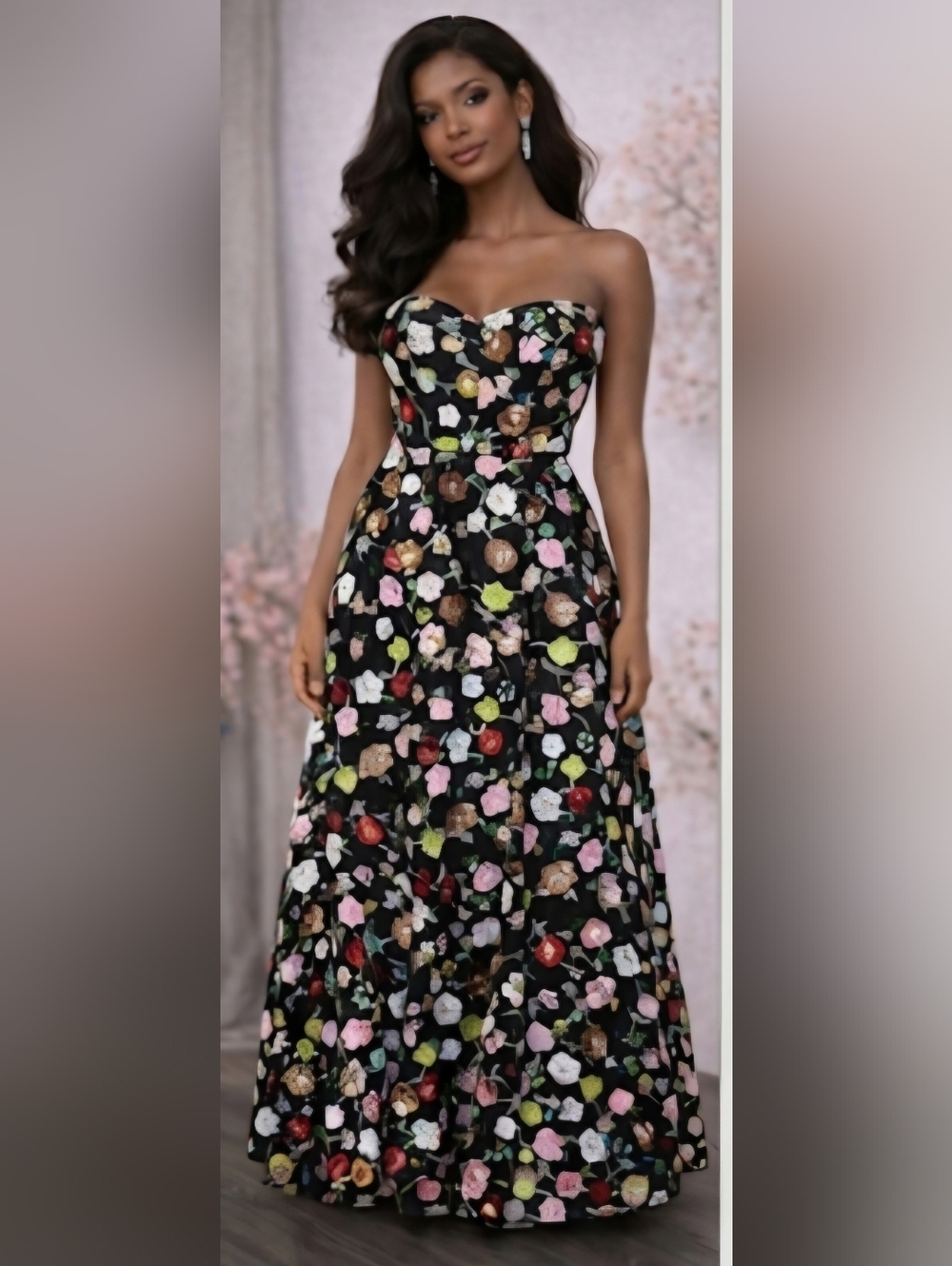 #13 NWT: GARDEN IN BLOOM Couture Lee #3701 Floral Sequin Strapless Gown SZ 14